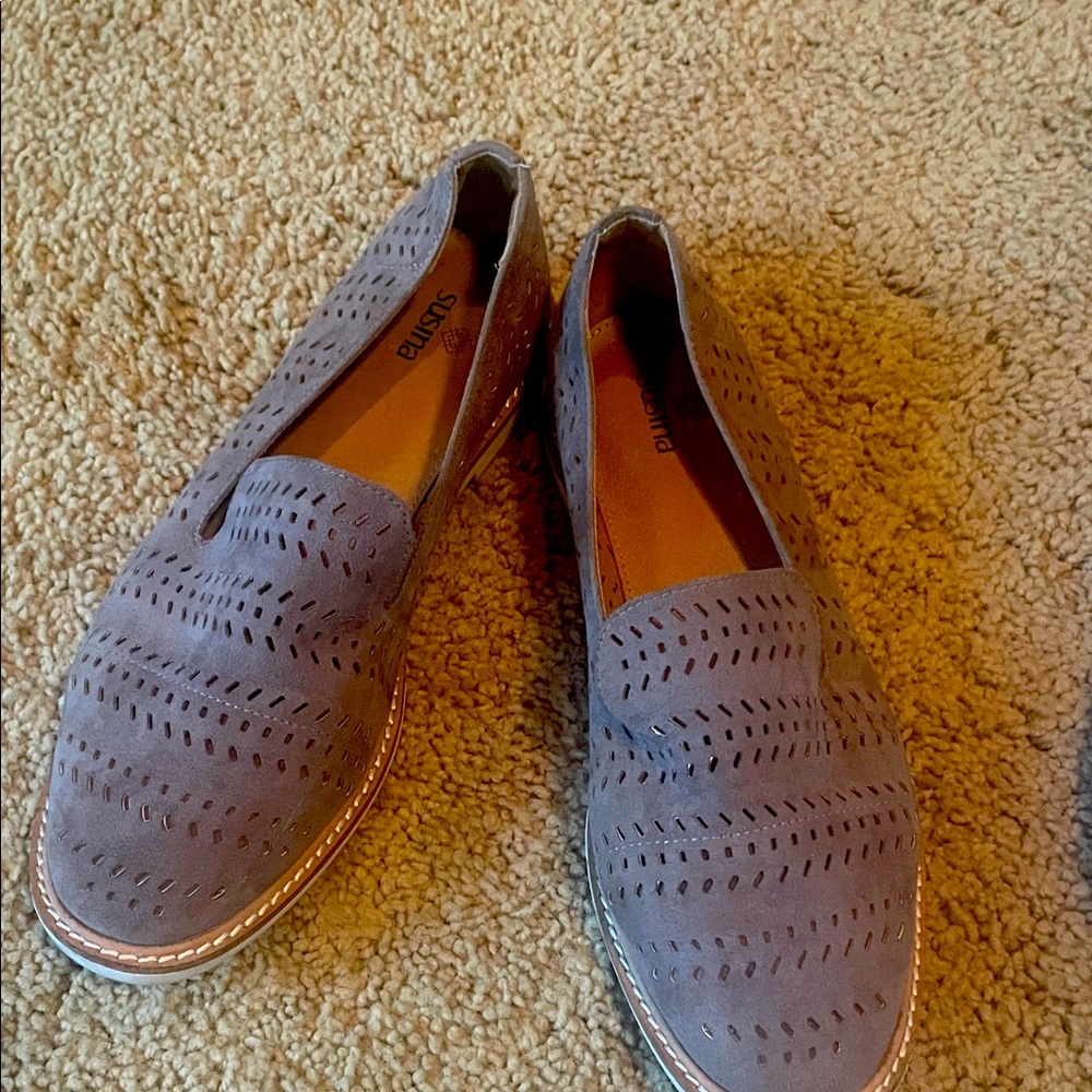 Susina Suede Perforated Loafers - Gray